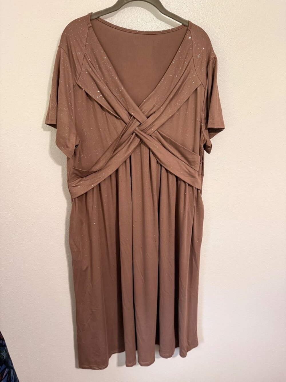 Unbranded Knit Dress Sparkly Mauve Empire Criss Cross V Pockets 1XL